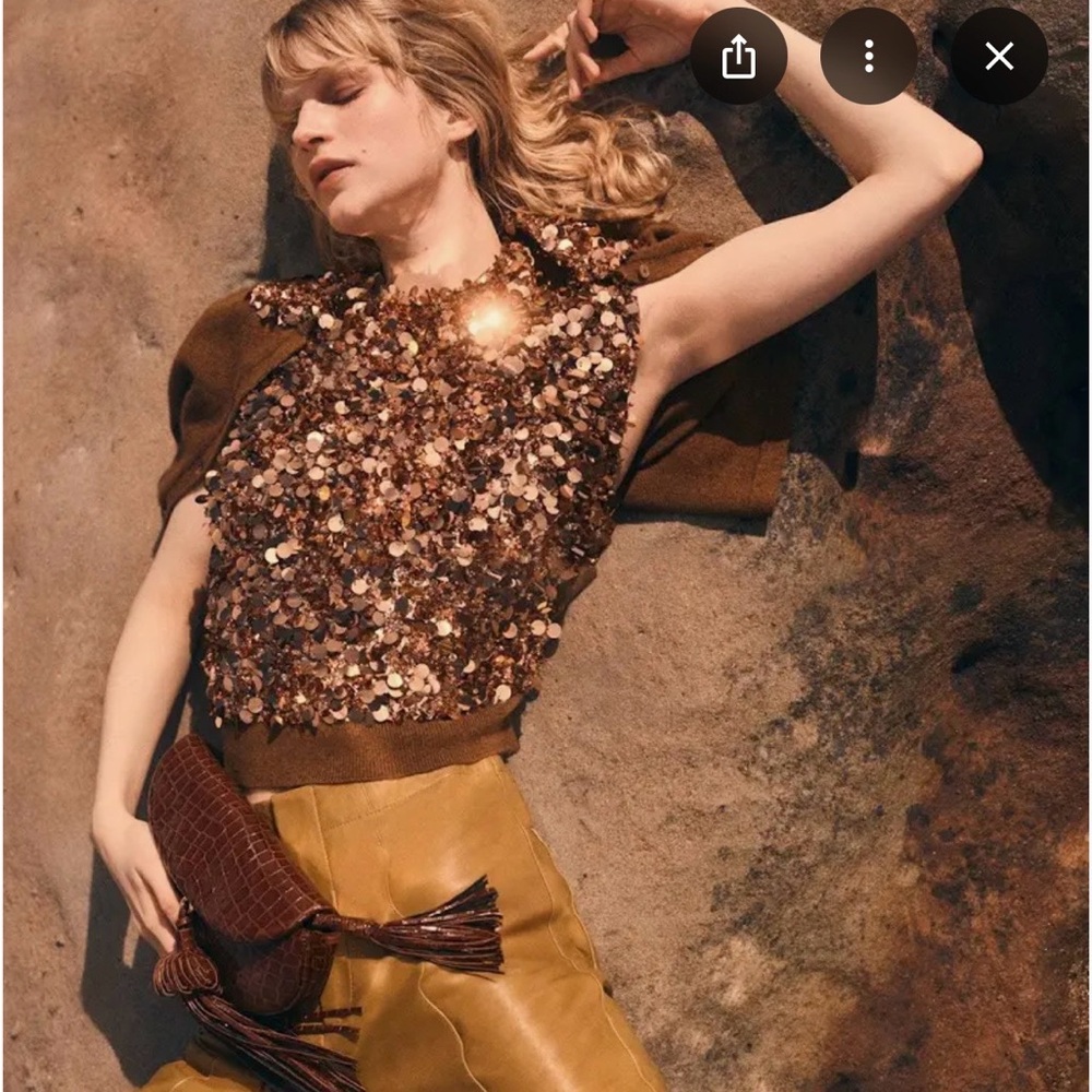 Ulla Johnson Cosima Bronze Sequin embroidered cashmere Sweater
